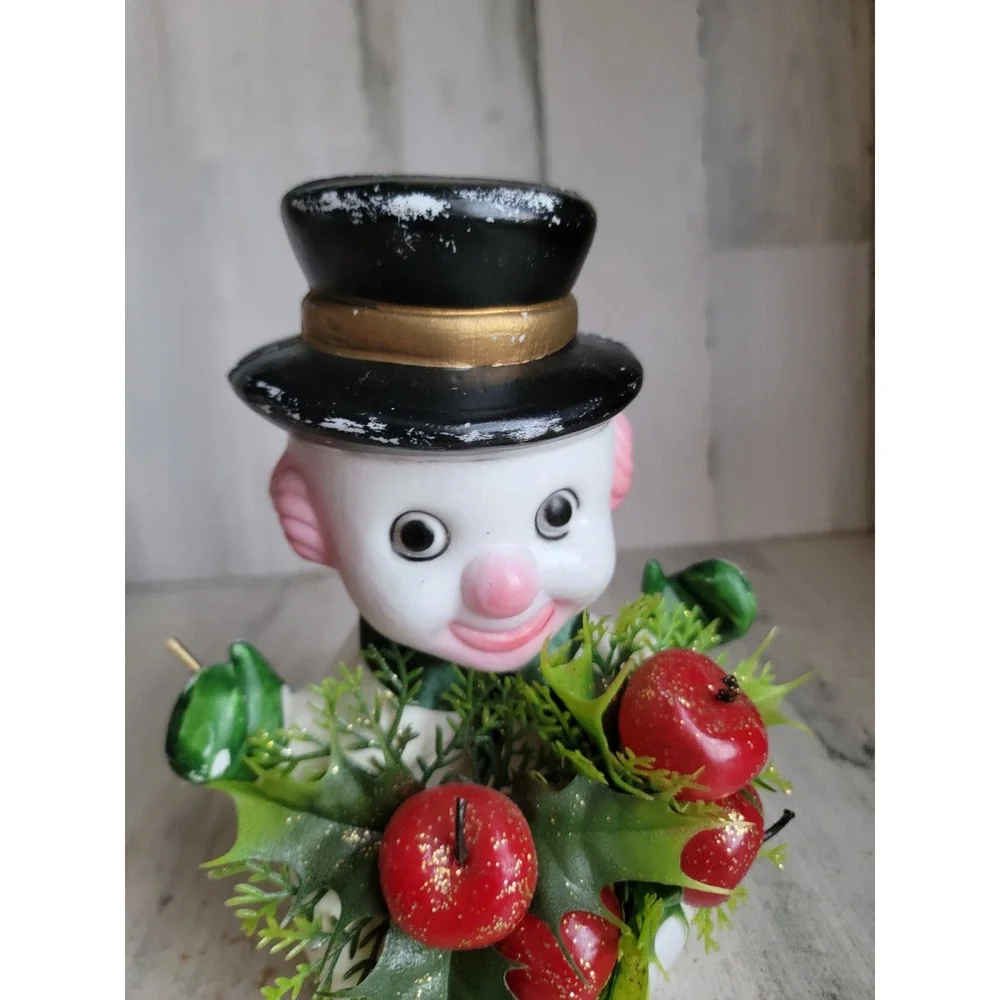 Vintage Florabelle snowman Flowers Blow Mold Xmas centerpiece Apple Home